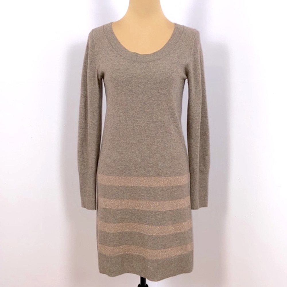 Banana Republic Merino Wool Blend Heather Brown Metallic Sweater Dress Size S